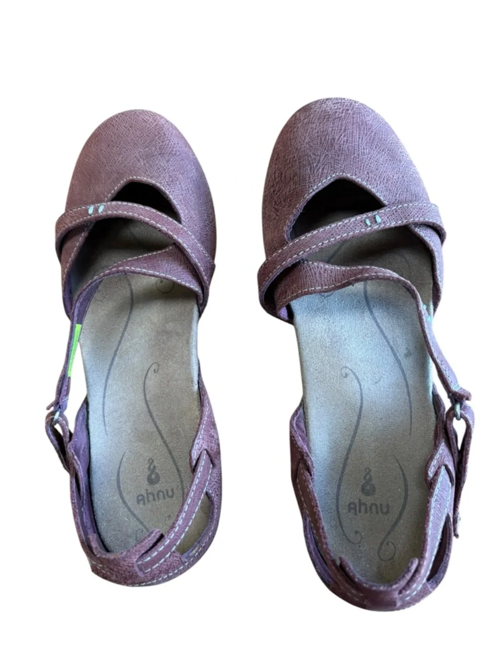 AHNU WOMENS CROSS STRAP MARY JANE FLATS MAUVE 7 NARROW - Picture 5 of 9
